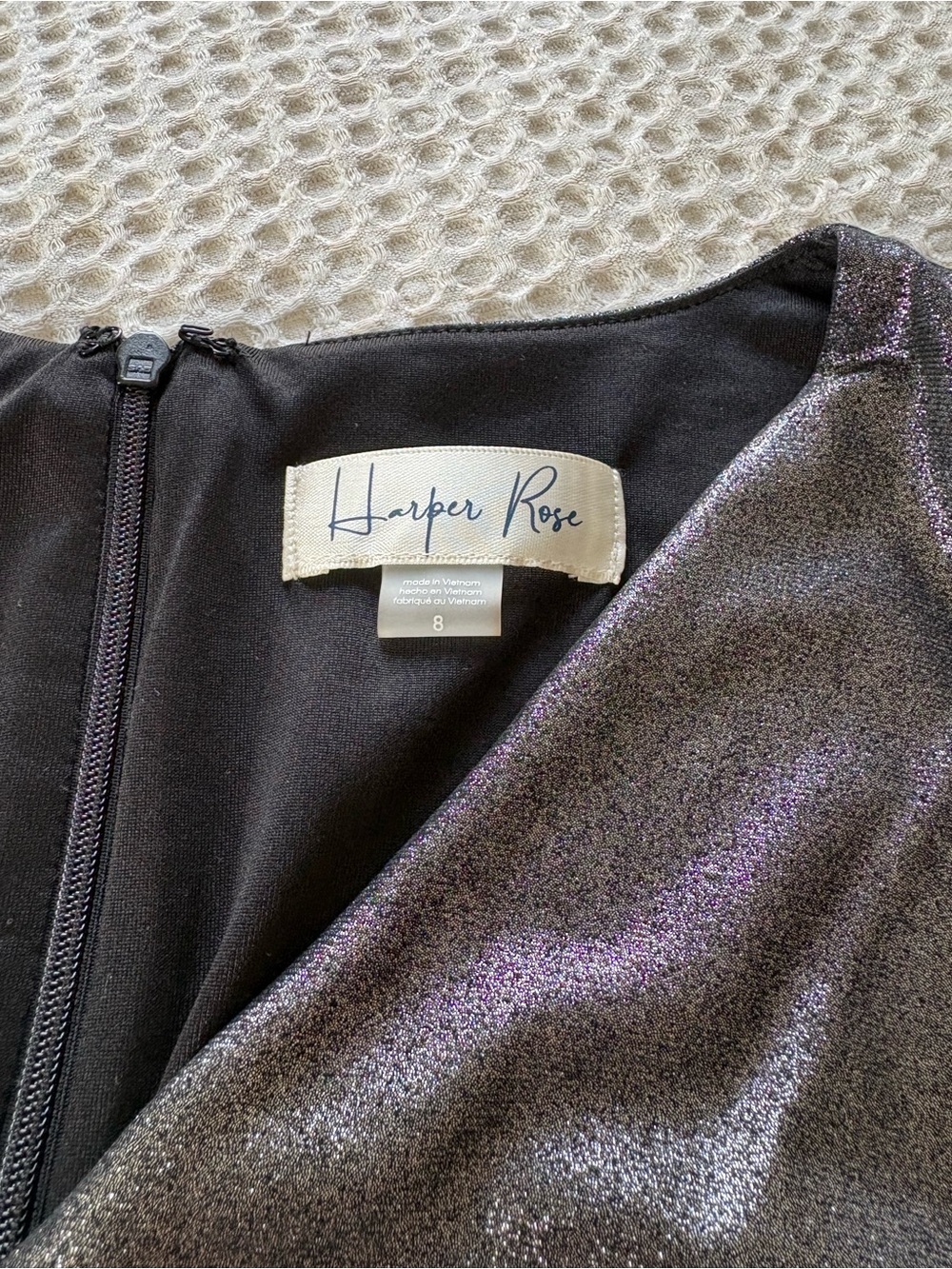 NWT Harper Rose Long Sleeve Ruched Center Tie Dress Metallic Silver Sz 8 Glamour - Picture 5 of 16